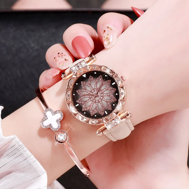 Luxury Fashion Diamond Women Watch Starry Sky Ladies Watches Casual Leather Band Quartz Wristwatch Female Clock 4