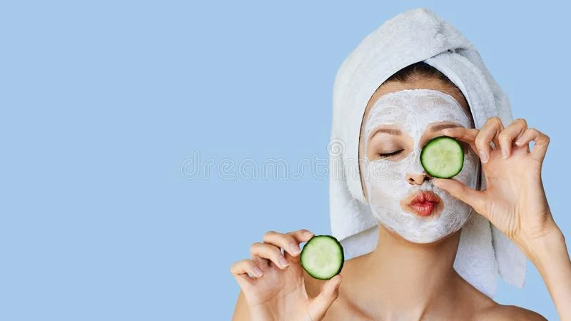 beautiful young woman facial mask her face holding slices cucumber skin care treatment spa natural beauty fresh 146384410