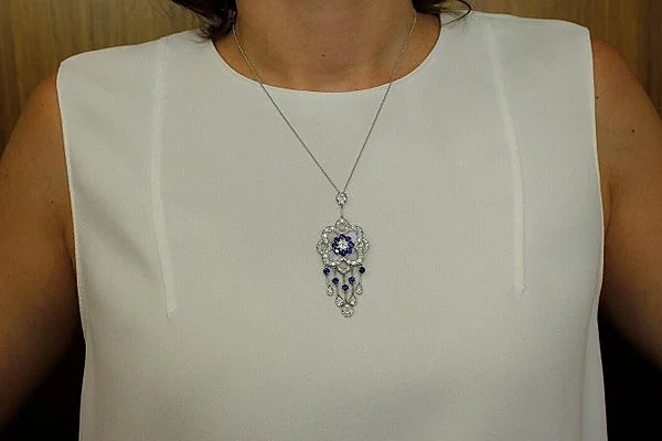 diamond blue sapphire 14k white gold pendant necklace 5